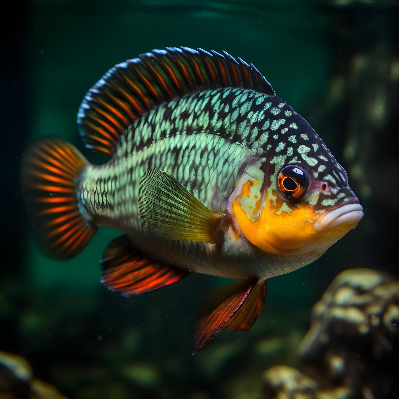 green terror cichlid, cichlid, aquarium, fish, tank, nature, pet, animal
